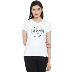 Women's Cotton Blend Karma Printed T-Shirt (White)