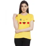 Women's Cotton Blend Graphic Print Printed T-Shirt (Yellow)