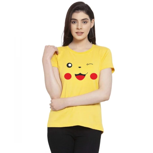 Women's Cotton Blend Graphic Print Printed T-Shirt (Yellow)