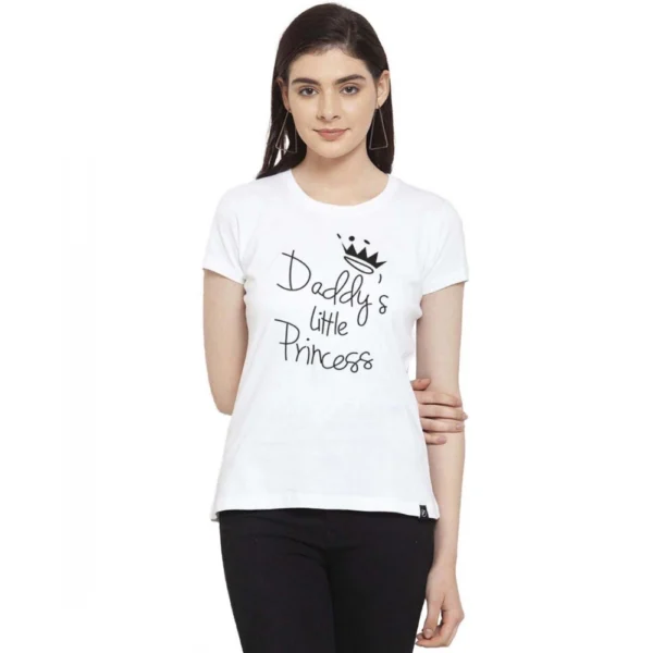 Women's Cotton Blend Daddy's Little Princess Printed T-Shirt (White)