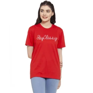 Women's Cotton Blend Stay Classy Printed T-Shirt (Red)