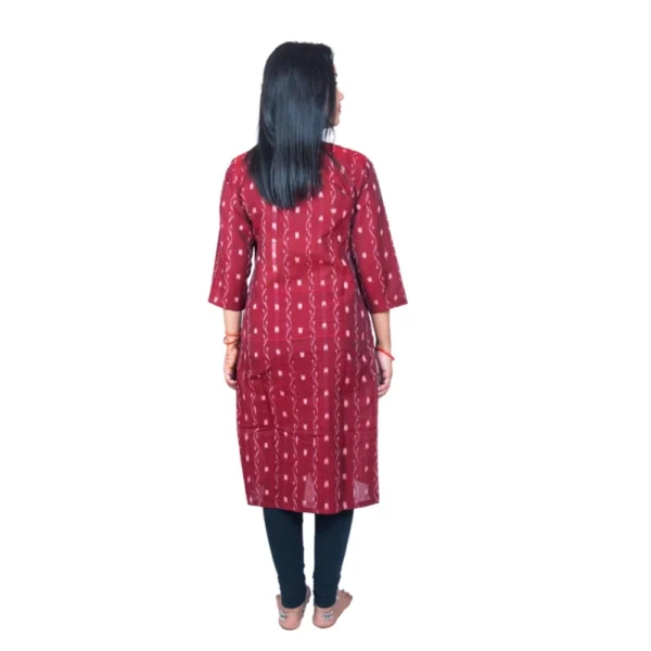 Women's Sambalpuri Certified Handloom Pure Cotton Straight Kurti (Maroon)