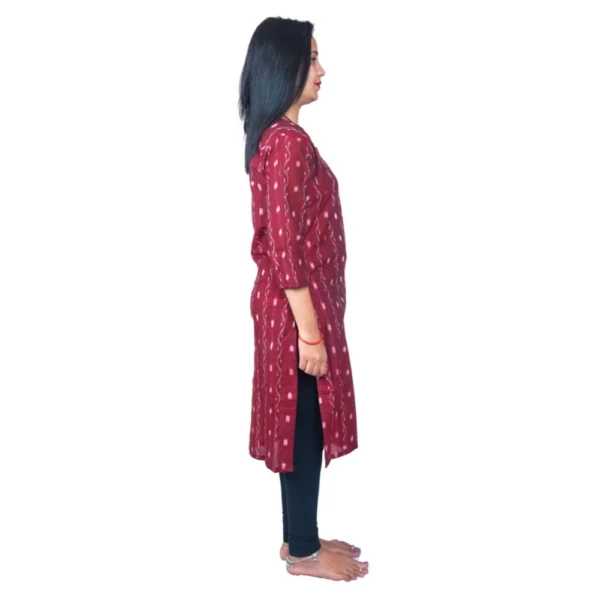 Women's Sambalpuri Certified Handloom Pure Cotton Straight Kurti (Maroon)