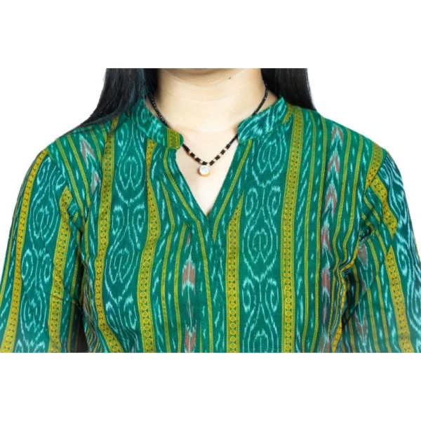 Women's Sambalpuri Certified Handloom Pure Cotton Straight Kurti (Green)