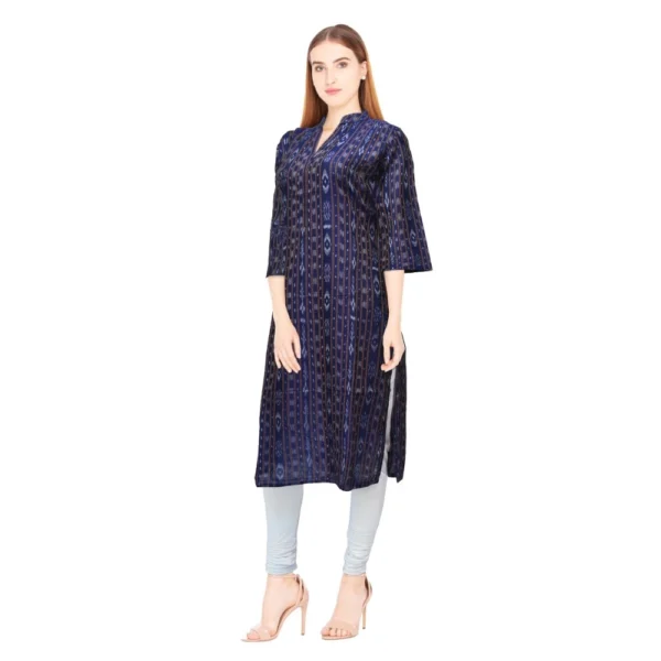 Women's Sambalpuri Certified Handloom Chiffon Straight Kurti (Navy Blue)