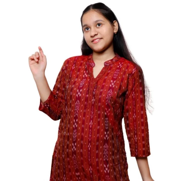 Women's Sambalpuri Certified Handloom Cotton Straight Kurti (Maroon)