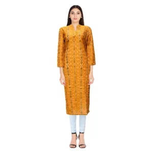 Women's Sambalpuri Certified Handloom Cotton Straight Kurti (Mustard Yellow)