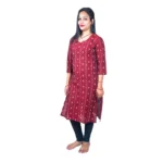 Women's Sambalpuri Certified Handloom Pure Cotton Straight Kurti (Maroon)