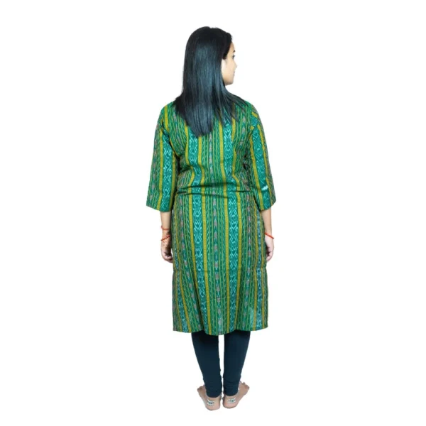 Women's Sambalpuri Certified Handloom Pure Cotton Straight Kurti (Green)