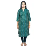 Women's Sambalpuri Certified Handloom Pure Cotton Straight Kurti (Green)