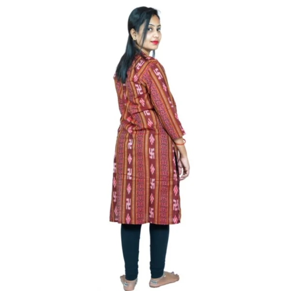 Women's Sambalpuri Certified Handloom Pure Cotton Straight Kurti (Maroon)