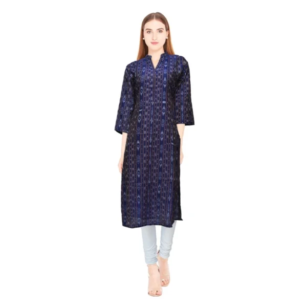 Women's Sambalpuri Certified Handloom Chiffon Straight Kurti (Navy Blue)