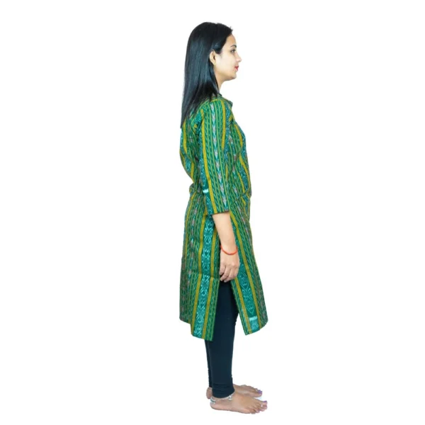 Women's Sambalpuri Certified Handloom Pure Cotton Straight Kurti (Green)