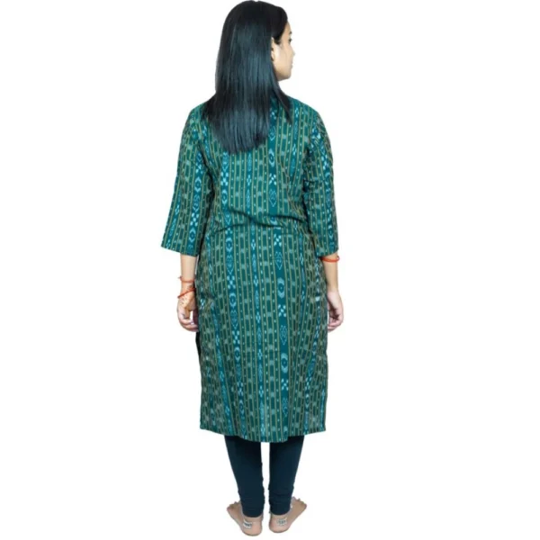 Women's Sambalpuri Certified Handloom Pure Cotton Straight Kurti (Green)