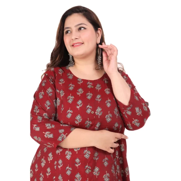 Women's Office wear Floral Printed Capsule Princess Cut Kurti (Maroon)