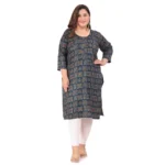 Women's Office wear Designer Printed Capsule Straight Kurti (Dark Green)
