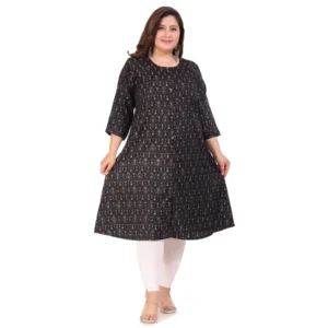 Women's Office wear Floral Printed Capsule A-Line Kurti (Black)