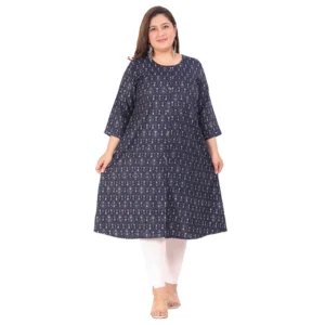 Women's Office wear Floral Printed Capsule A-Line Kurti (Navy Blue)