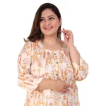 Women's Office wear Floral Printed Capsule Straight Kurti (Orange)