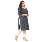 Women's Office wear Designer Printed Capsule Straight Kurti (Dark Green)