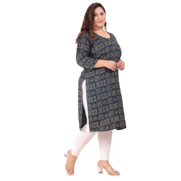 Women's Office wear Designer Printed Capsule Straight Kurti (Dark Green)