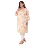Women's Office wear Floral Printed Capsule Straight Kurti (Orange)