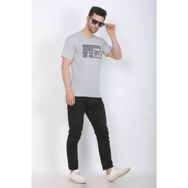 Men's Cotton Jersey Round Neck Printed Tshirt (Grey Melange)