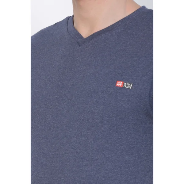 Men's Cotton Jersey V Neck Plain Tshirt (Blue Melange)