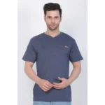 Men's Cotton Jersey V Neck Plain Tshirt (Blue Melange)