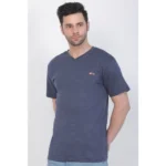 Men's Cotton Jersey V Neck Plain Tshirt (Blue Melange)