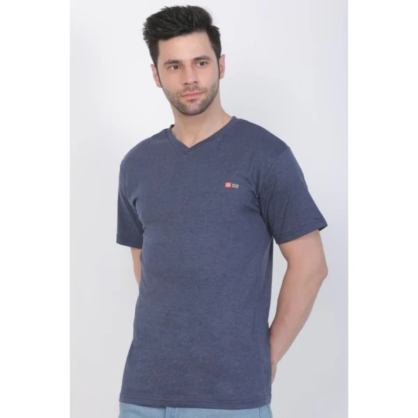 Men's Cotton Jersey V Neck Plain Tshirt (Blue Melange)