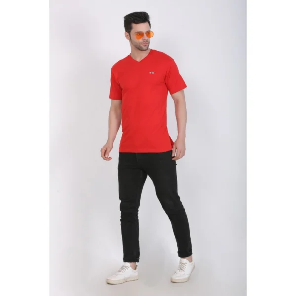 Men's Cotton Jersey V Neck Plain Tshirt (Red)