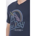 Men's Cotton Jersey V Neck Printed Tshirt (Navy)