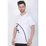 Men's Cotton Jersey V Neck Printed Tshirt (White)
