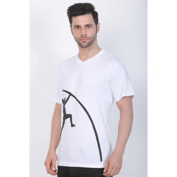Men's Cotton Jersey V Neck Printed Tshirt (White)