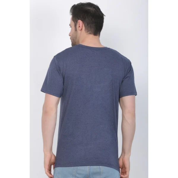 Men's Cotton Jersey V Neck Printed Tshirt (Blue Melange)