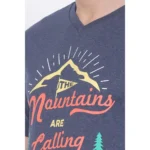 Men's Cotton Jersey V Neck Printed Tshirt (Blue Melange)