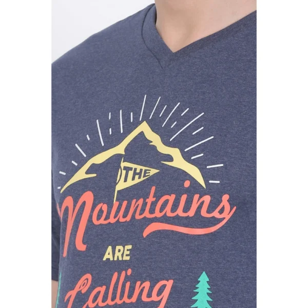 Men's Cotton Jersey V Neck Printed Tshirt (Blue Melange)