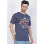 Men's Cotton Jersey V Neck Printed Tshirt (Blue Melange)