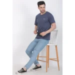 Men's Cotton Jersey Round Neck Plain Tshirt (Blue Melange)