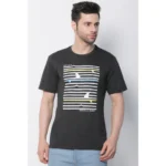 Men's Cotton Jersey Round Neck Printed Tshirt (Charcoal Melange)
