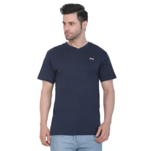 Men's Cotton Jersey V Neck Plain Tshirt (Navy)