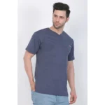 Men's Cotton Jersey V Neck Plain Tshirt (Blue Melange)