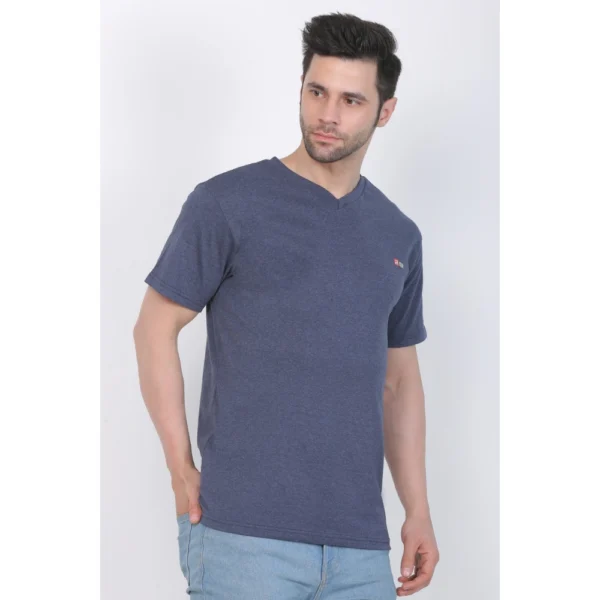 Men's Cotton Jersey V Neck Plain Tshirt (Blue Melange)