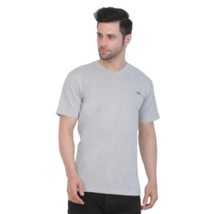 Men's Cotton Jersey V Neck Plain Tshirt (Grey Melange)