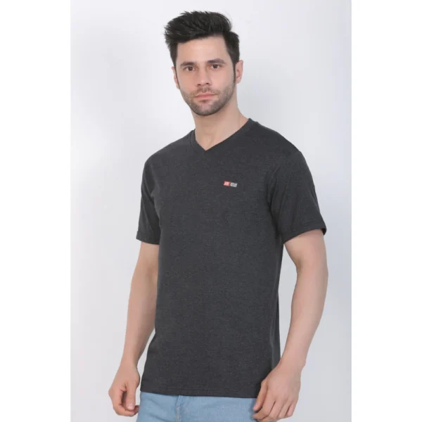 Men's Cotton Jersey V Neck Plain Tshirt (Charcoal Melange)