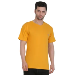 Men's Cotton Jersey V Neck Plain Tshirt (Mustard Yellow)