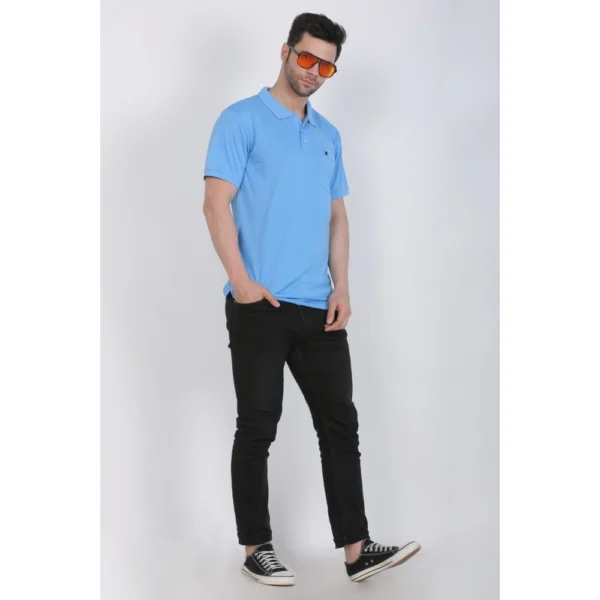 Men's Poly Viscose Polo Plain Tshirt (Blue Melange)