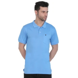 Men's Poly Viscose Polo Plain Tshirt (Blue Melange)