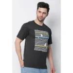 Men's Cotton Jersey Round Neck Printed Tshirt (Charcoal Melange)